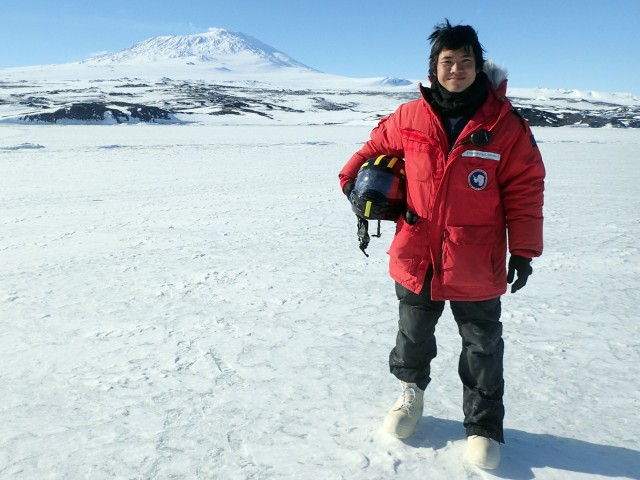 Umi in front of Mount Erebus, Antarctica. Credit: Gretchen Hofmann