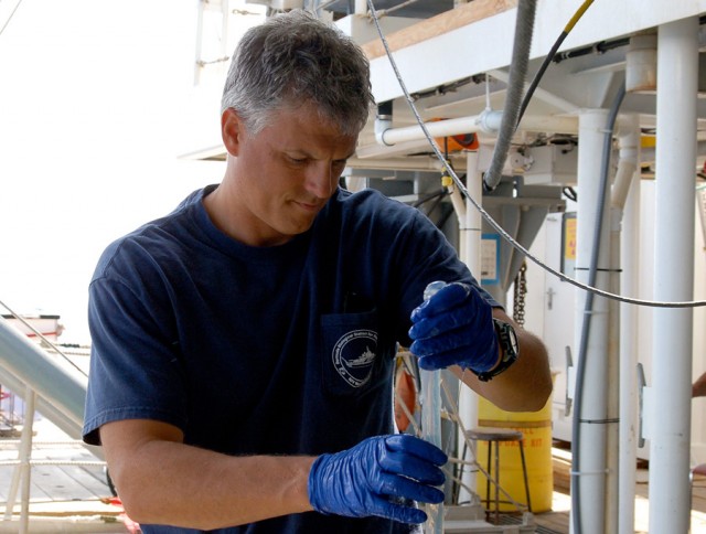 Professor Craig Carlson, department chair in ecology, evolution, and marine biology, frequently conducts research at sea. Credit: Robert Morris