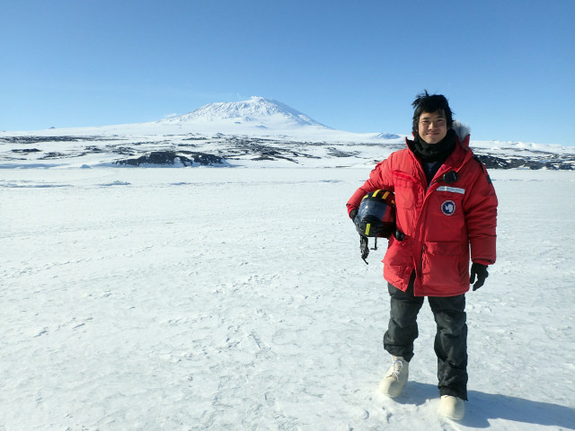Umi in front of Mount Erebus, Antarctica. Credit: Gretchen Hofmann